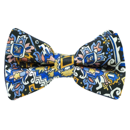 Noeud papillon "Mandala" motifs bleus sur fond noir