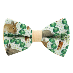 Noeud papillon "Lapinou" lapins, choux et carottes sur fond blanc