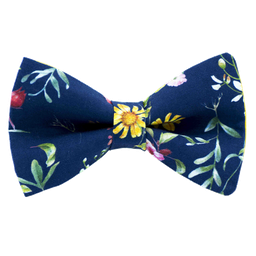 Noeud papillon "Lac Léman" fleurs colorées sur fond bleu