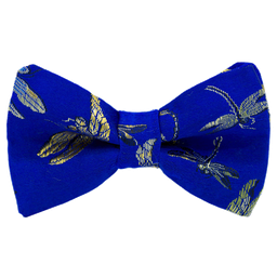 Noeud papillon "Dragonfly" libellules dorées sur fond bleu