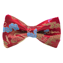 Noeud papillon "Dragon Céleste" dragons dorés sur fond rouge