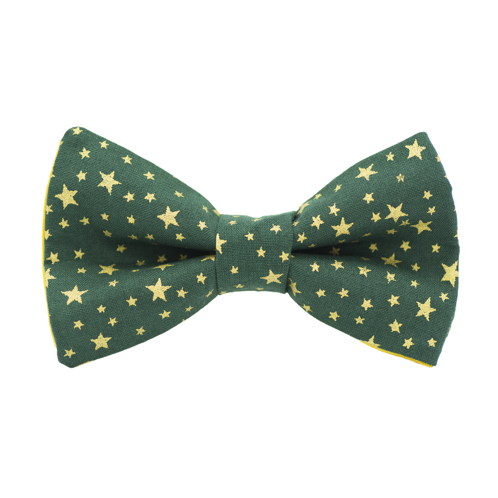Noeud papillon "Golden Star" étoiles dorées sur fond vert