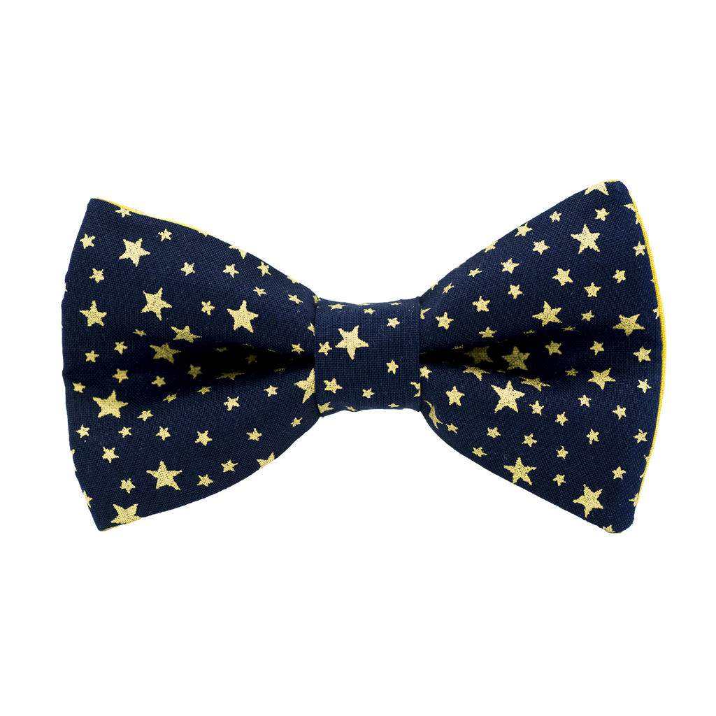 Noeud papillon "Golden Star" étoiles dorées sur fond bleu marine