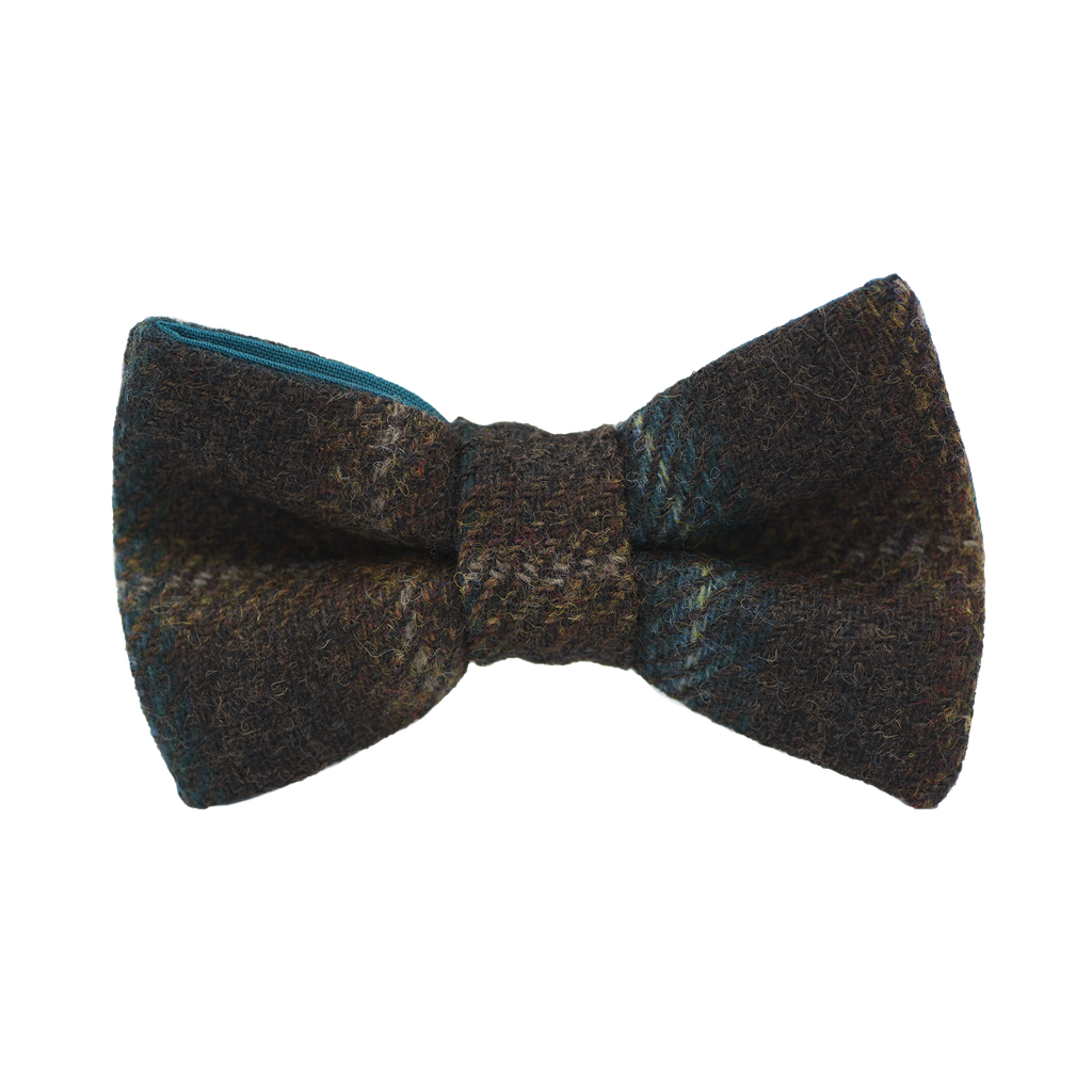 Nœud papillon Tweed "Fort William" - Marron à carreaux turquoises