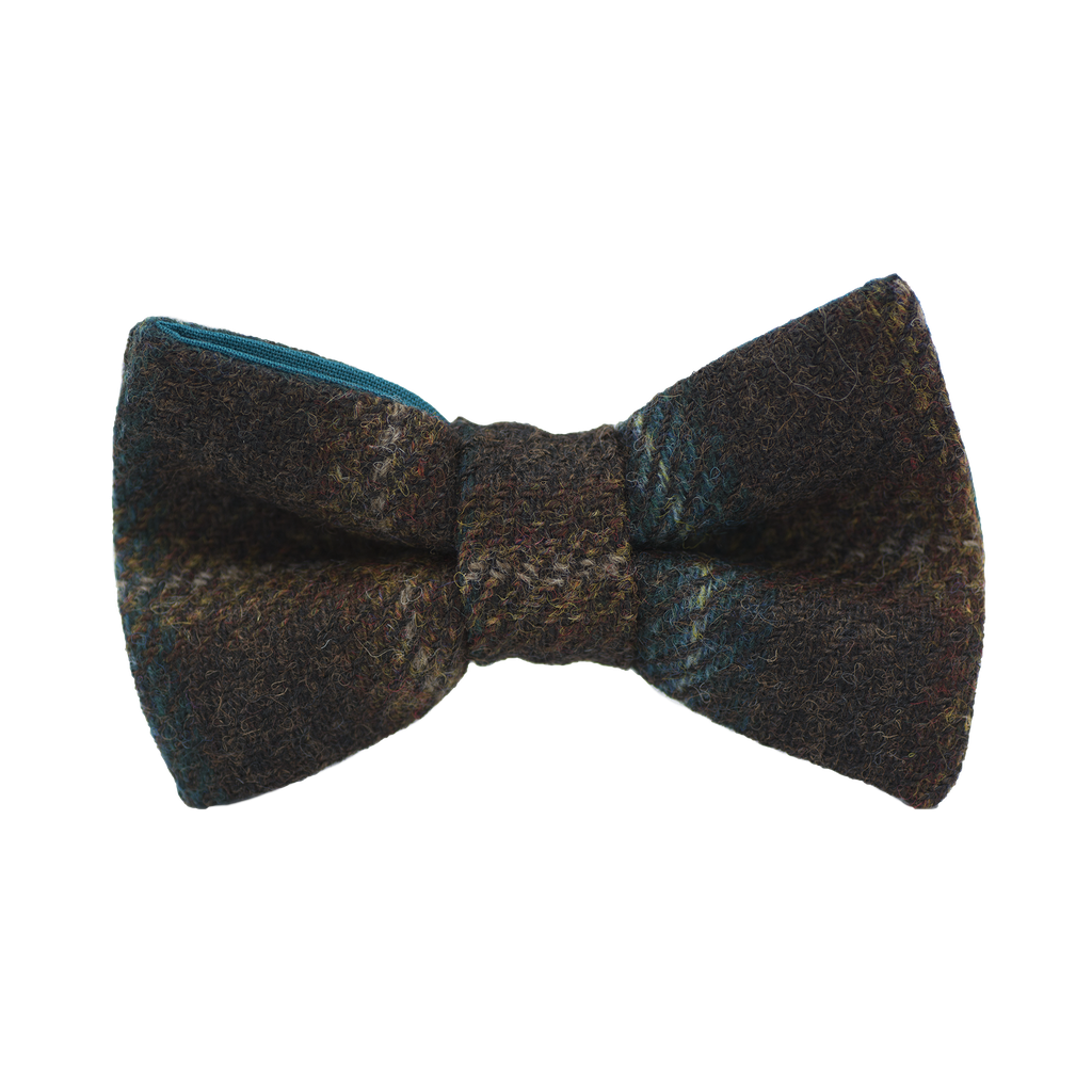 Noeud papillon en tweed "Fort William" marron à carreaux turquoises