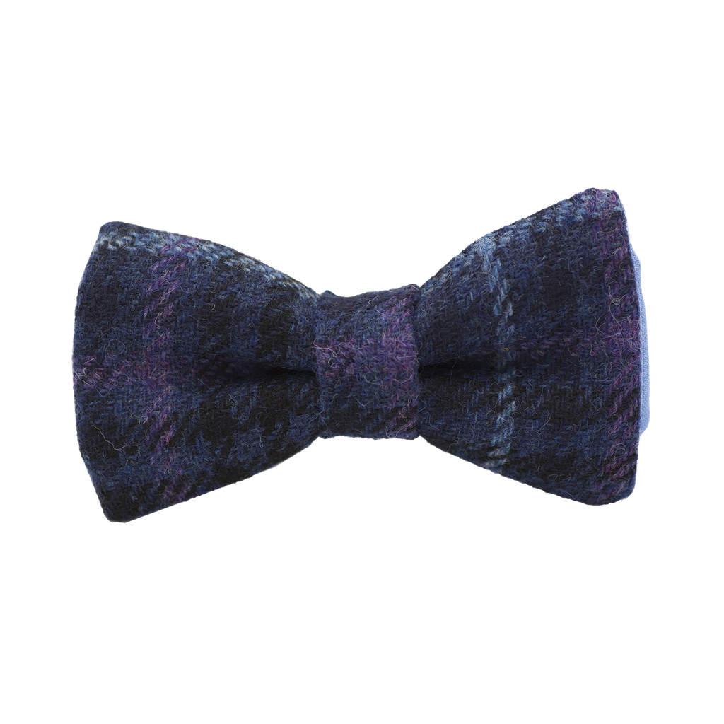 Noeud papillon en tweed "Perth" carreaux bleus et mauves