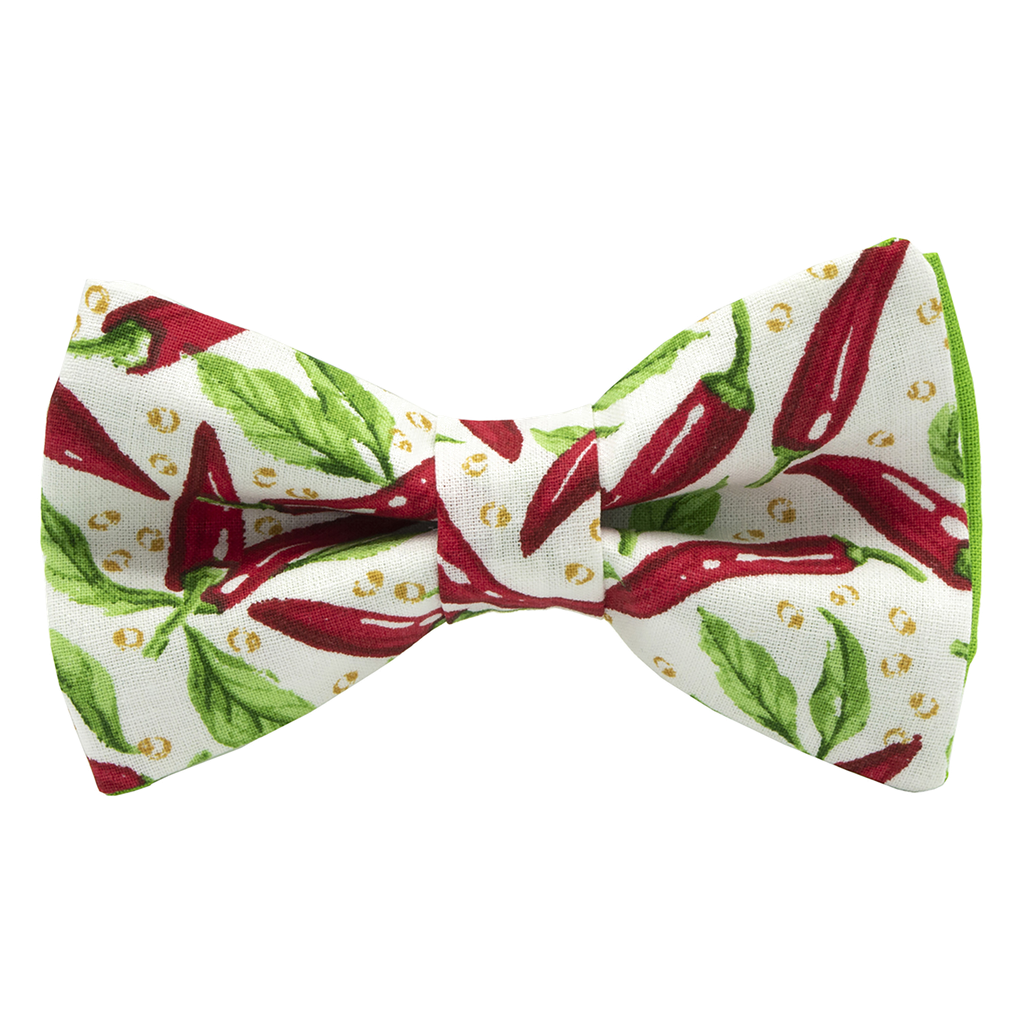 Noeud papillon "Pimento" blanc aux piments rouges