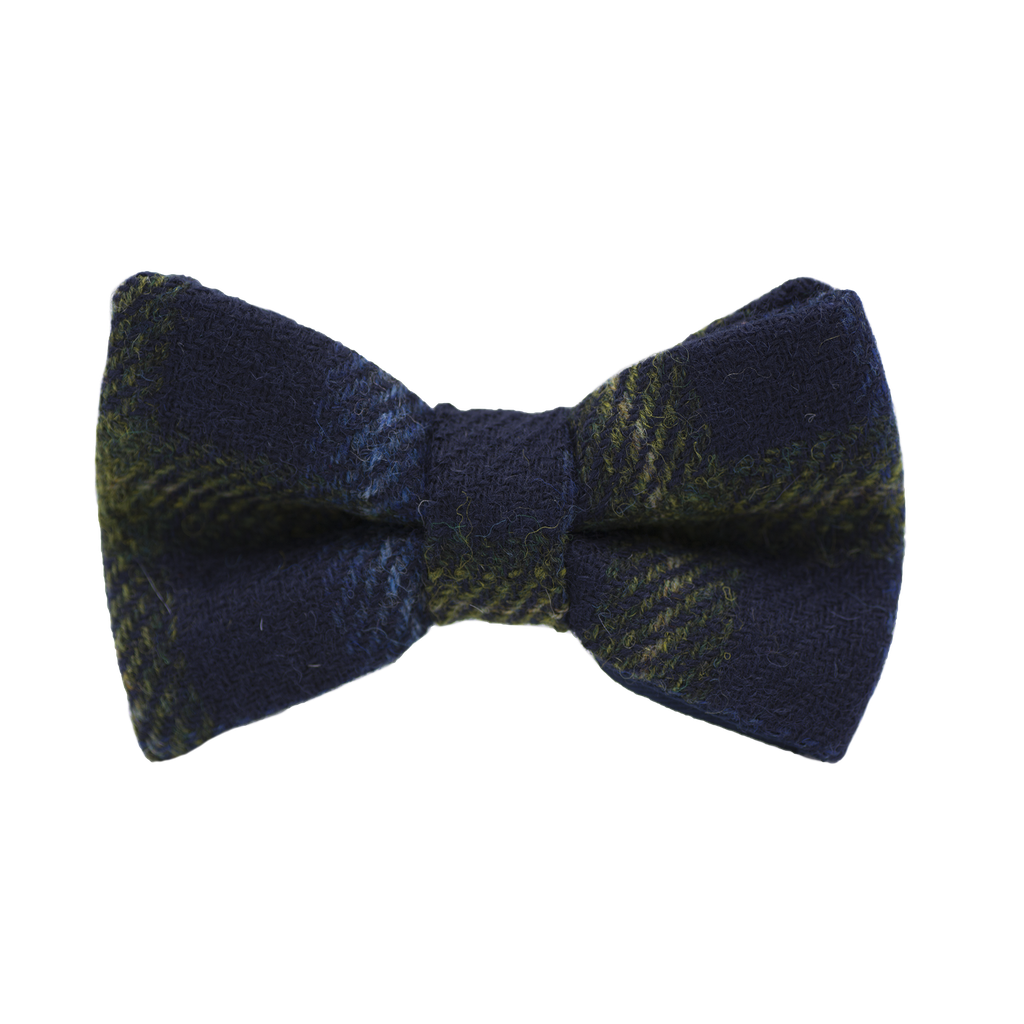 Noeud papillon en tweed "Fort William" bleu marine à carreaux verts