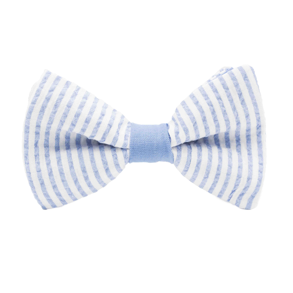Noeud papillon "Knokke" rayures blanches et bleu ciel
