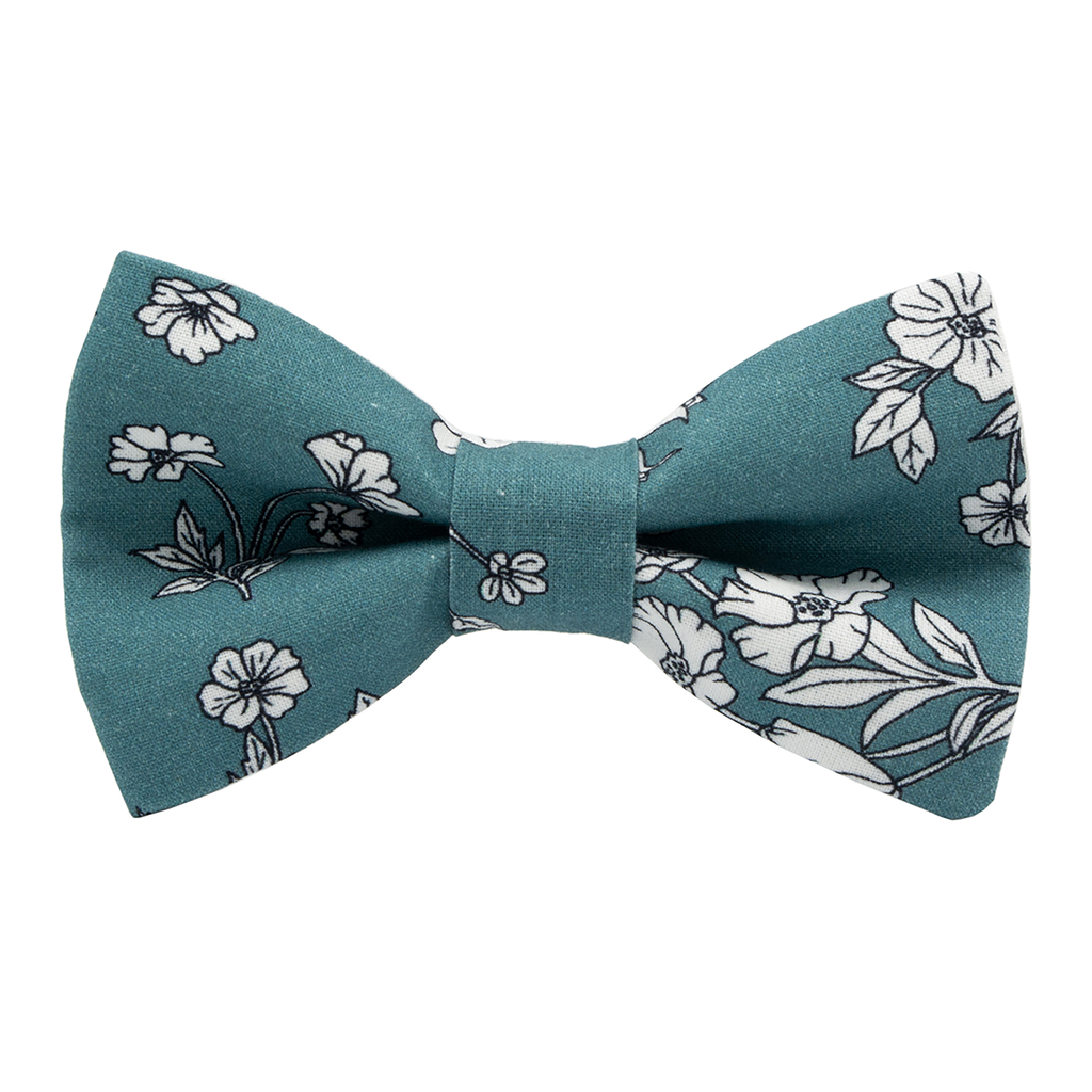 Noeud papillon "White Flowers" turquoise