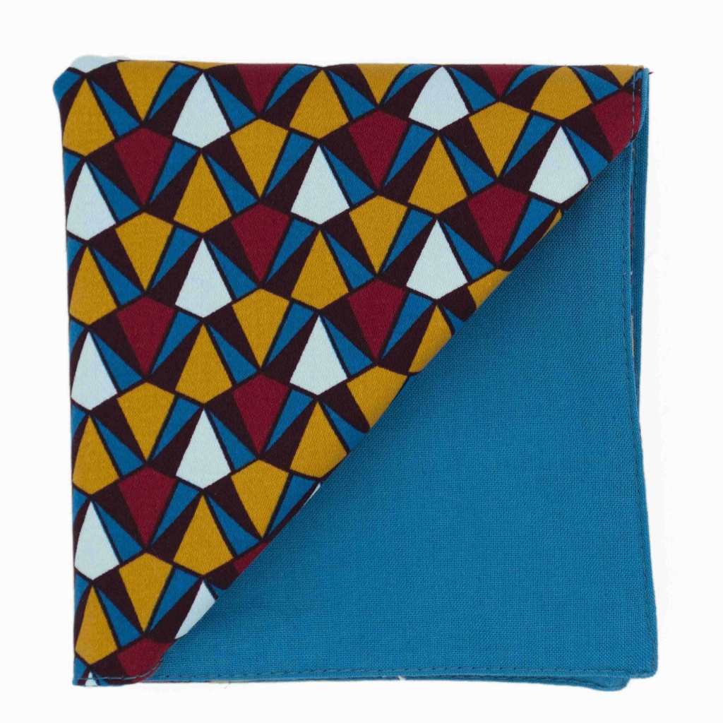 Pochette "Prisme" triangles jaune moutarde, turquoise et rouges