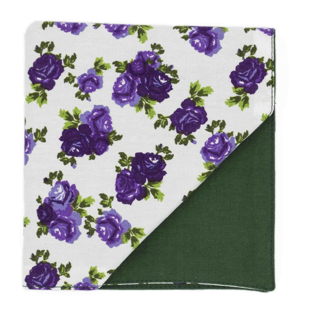 Pochette "Winter Flower" fleurs mauves sur fond blanc