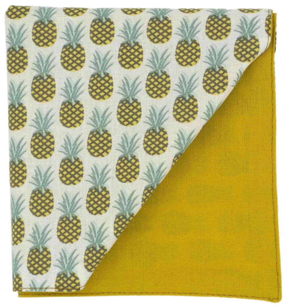 Pochette "Vintage Pineapple" ananas jaune sur fond blanc
