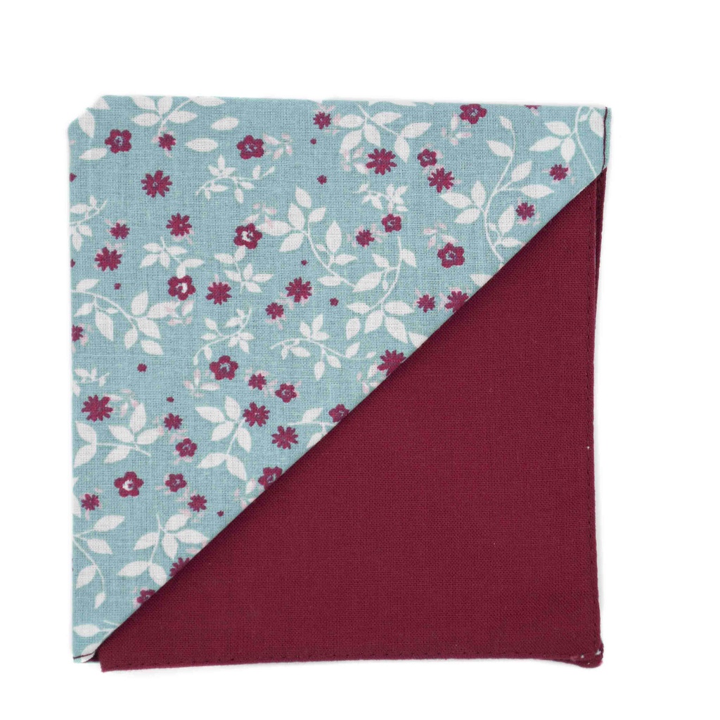 Pochette "Harmonie" fleurs rose framboise sur fond bleu