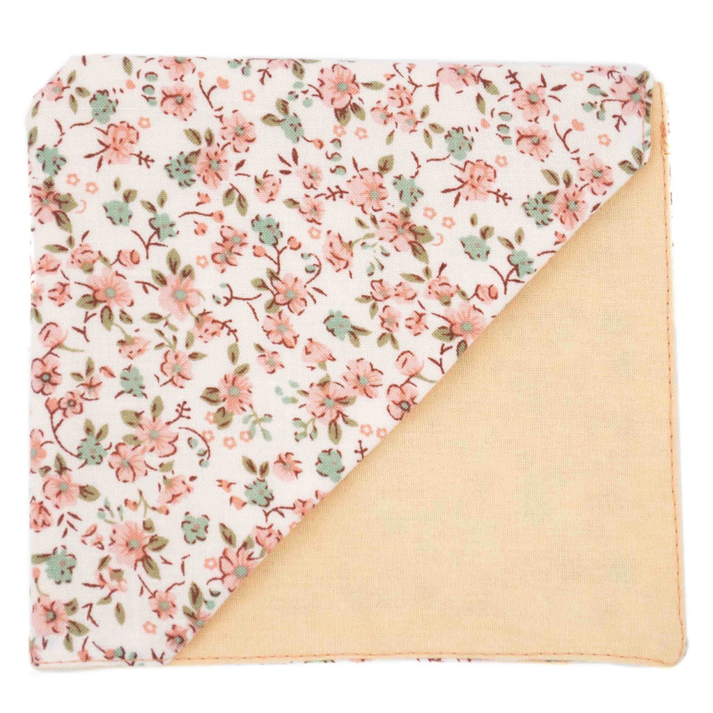 Pochette "Sakura" fleurs roses pastel et vert d'eau sur fond blanc