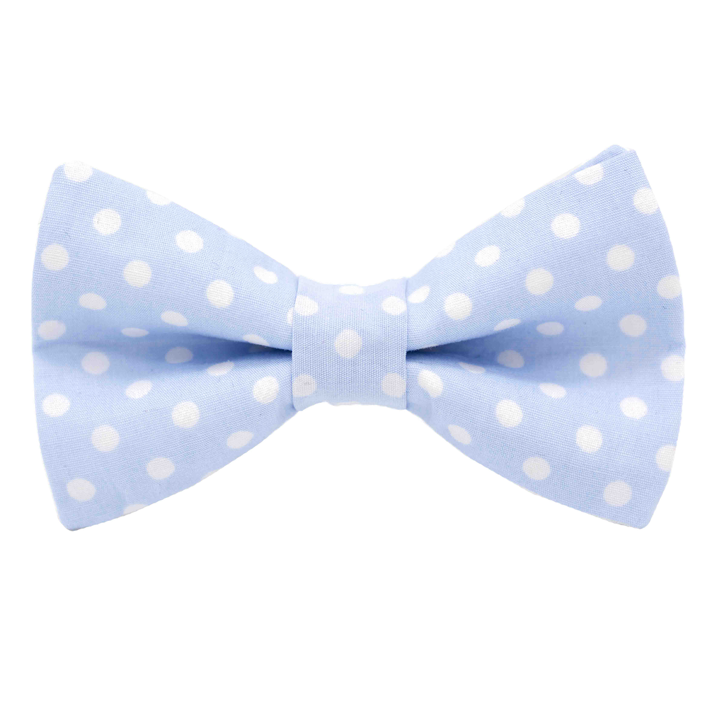 Noeud papillon "Big Dots" points blancs sur fond bleu ciel