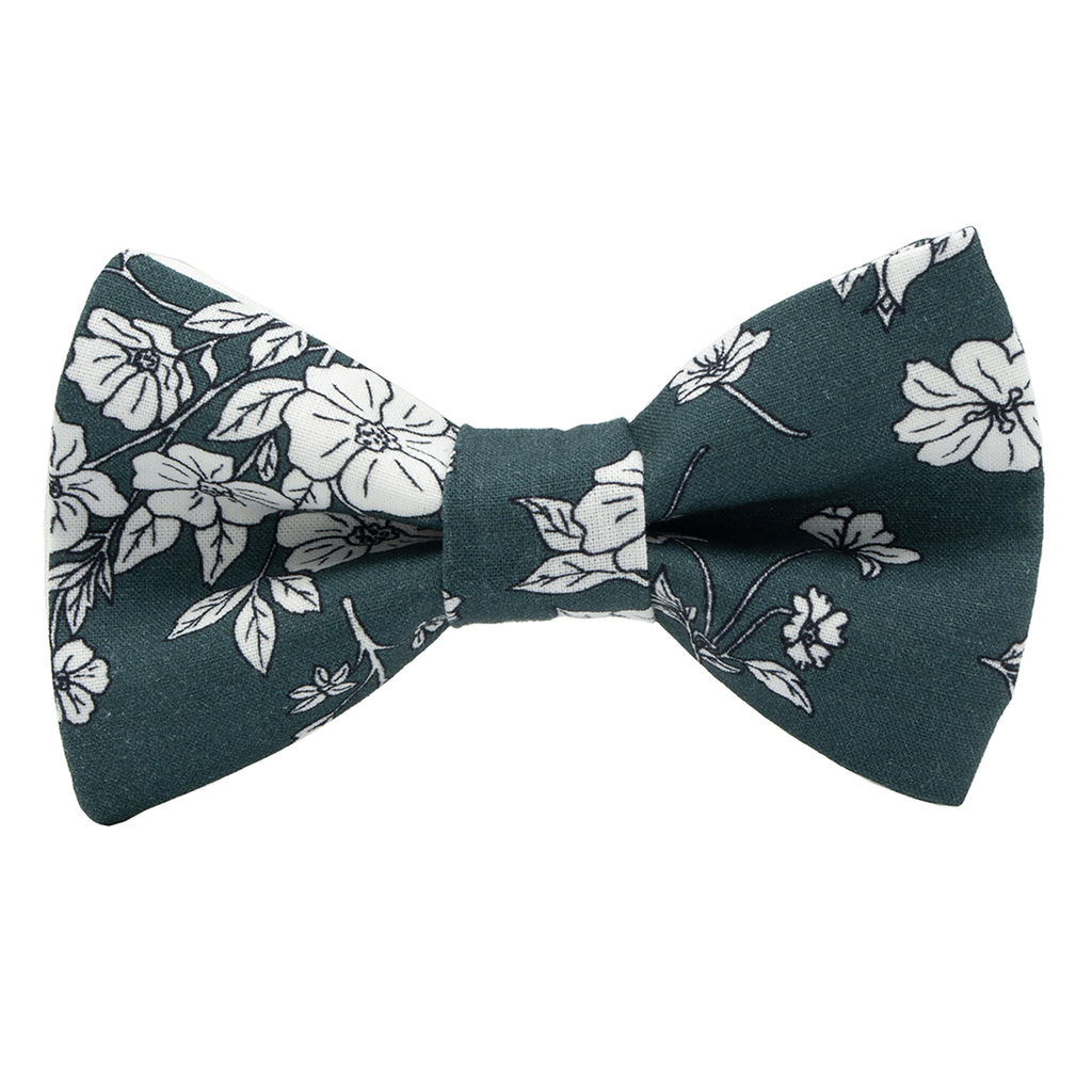 Noeud papillon "White Flowers" vert canard