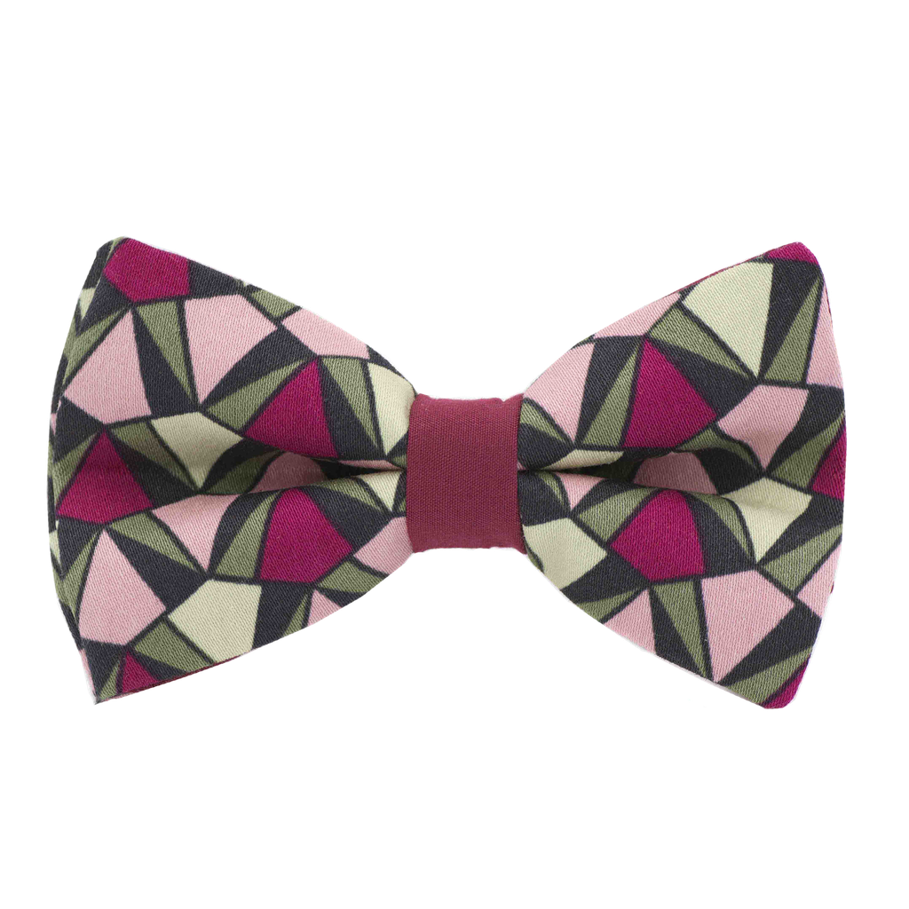 Nœud papillon "Prisme" - triangles roses et vert kaki