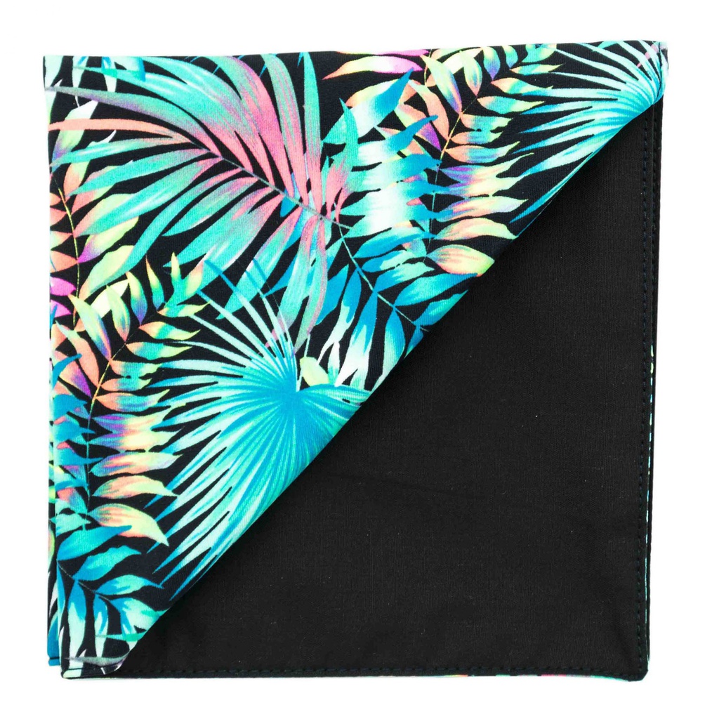 Pochette "Full Moon" feuilles exotiques turquoise fluo sur fond noir