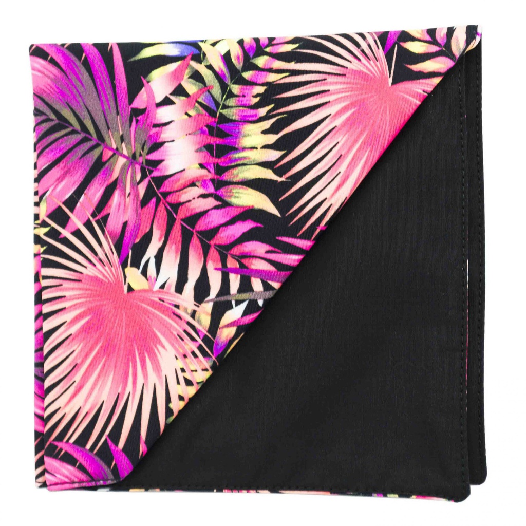 Pochette "Full Moon" feuilles exotiques rose fluo sur fond noir