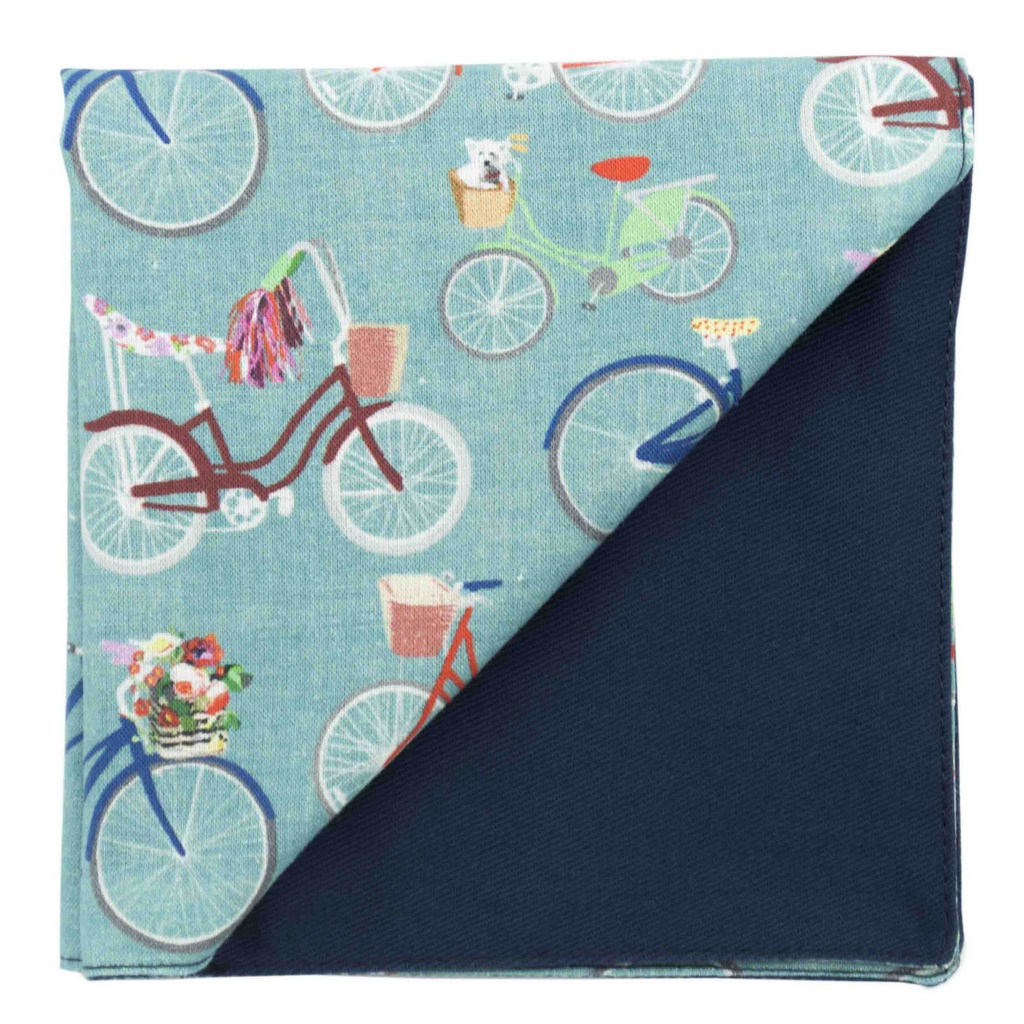 Pochette "Bicyclette" vélos sur fond bleu turquoise