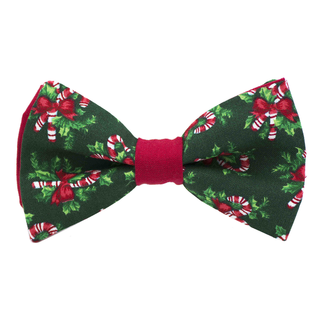 Noeud papillon "Christmas Candy" sucres d'orge sur fond vert sapin
