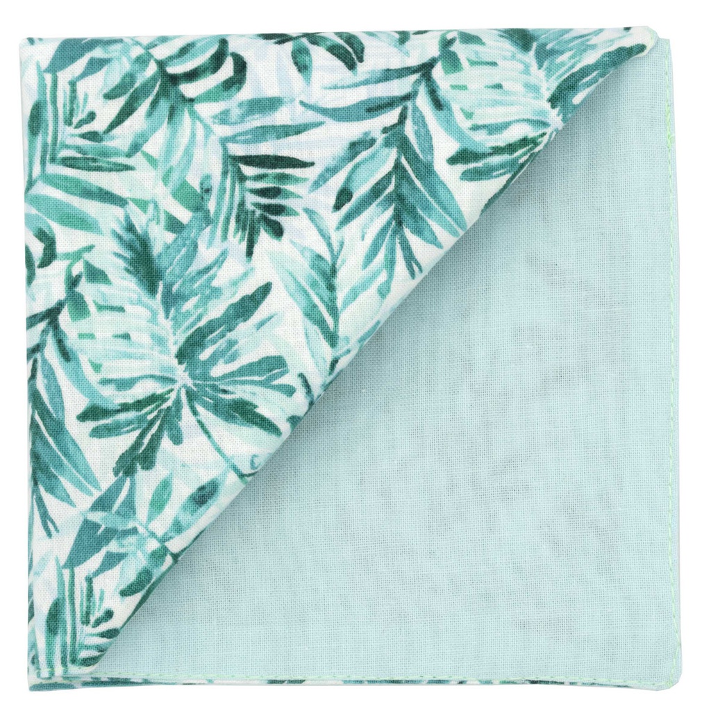 Pochette motif "Jungle Mood" - Feuilles de palmier turquoises sur fond blanc