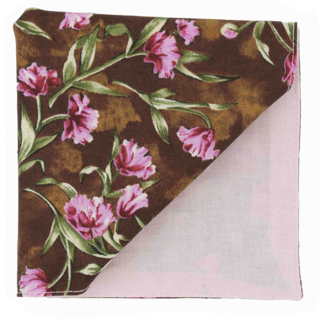 Pochette motif "Jardin d'automne" - fleurs roses sur fond marron