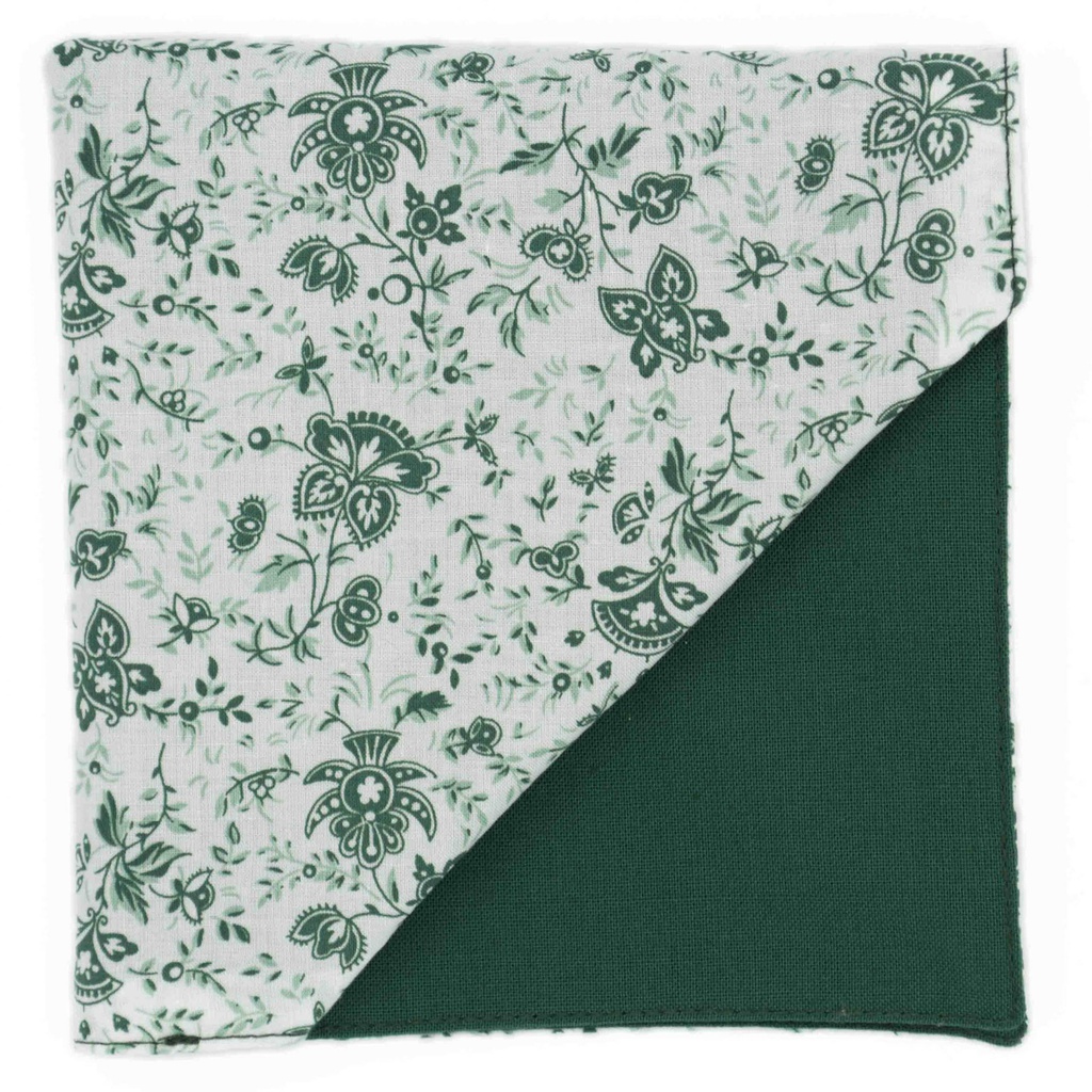 Pochette "Herboriste" motifs floraux verts sur fond blanc