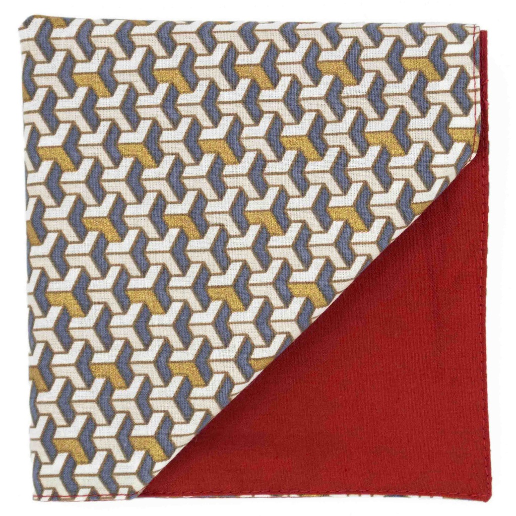 Pochette "Labyrinthe" - motifs géométriques dorés, blancs et bleu gris