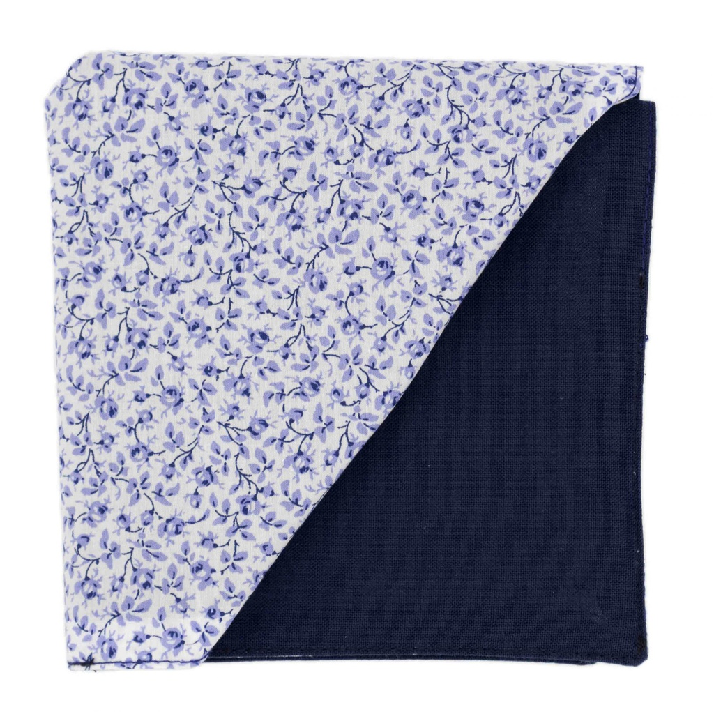 Pochette Liberty "Michael" fleurs bleues sur fond blanc