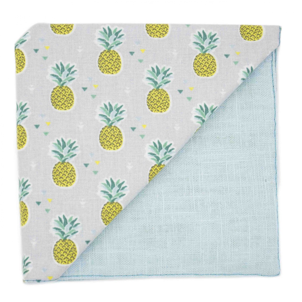 Pochette "Crazy Pineapple" ananas jaune sur fond bleu gris