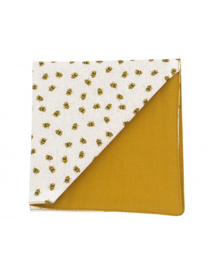 Pochette "Maya" motifs abeilles jaune et noir sur fond blanc