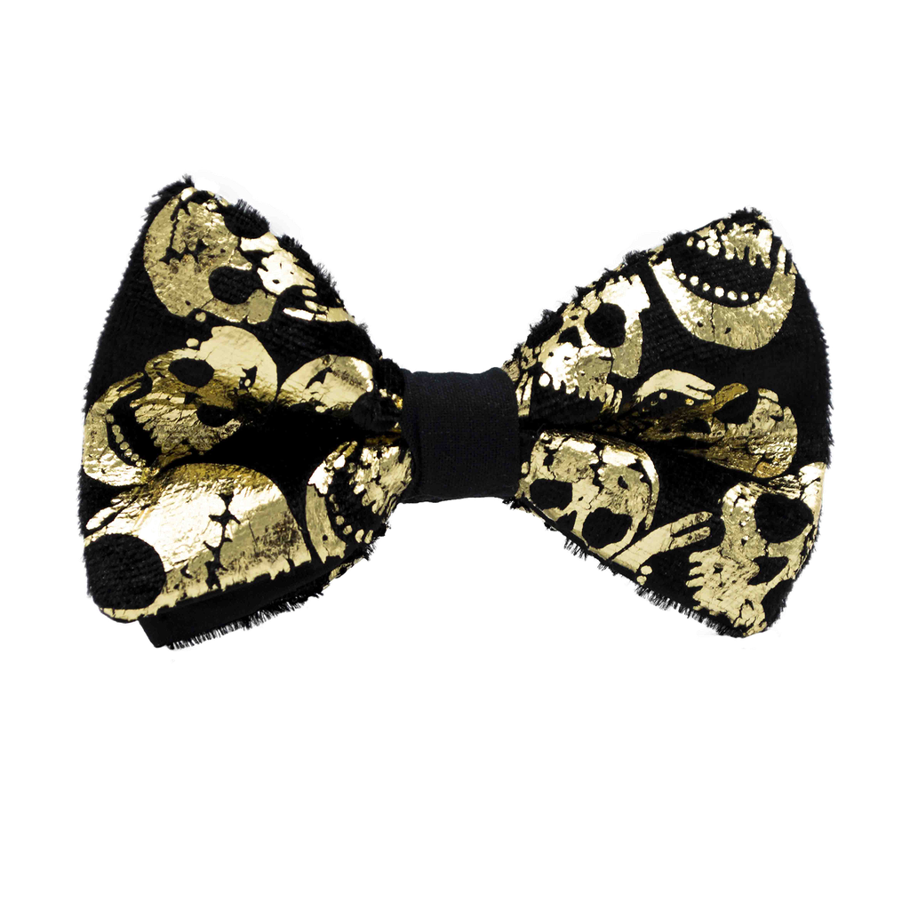 Noeud papillon Halloween "Crazy Skull" tête de mort dorée