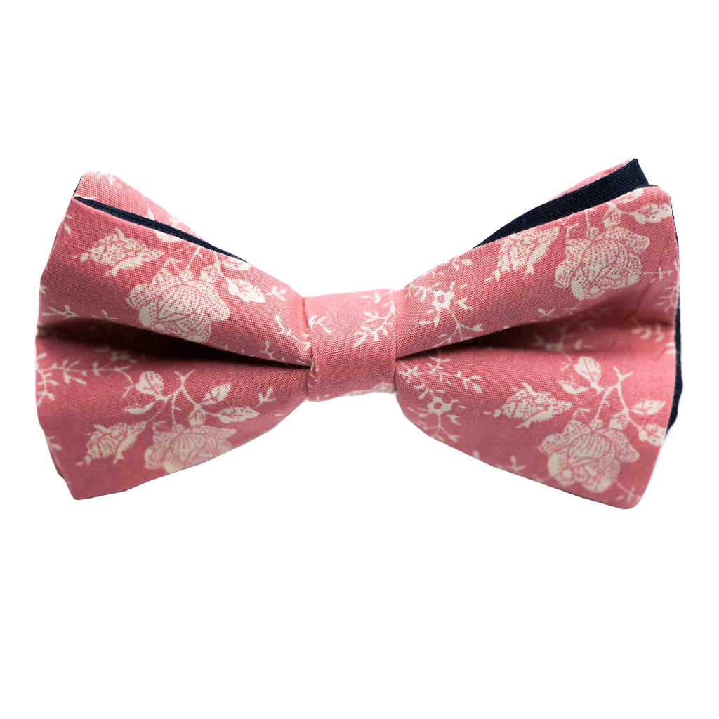 Noeud papillon "The Pink Rose" fleurs blanches sur fond corail