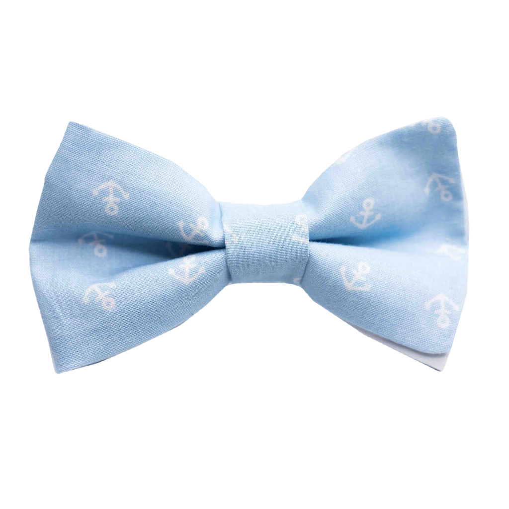 Nœud papillon "In The Navy" - ancres blanches sur fond bleu ciel
