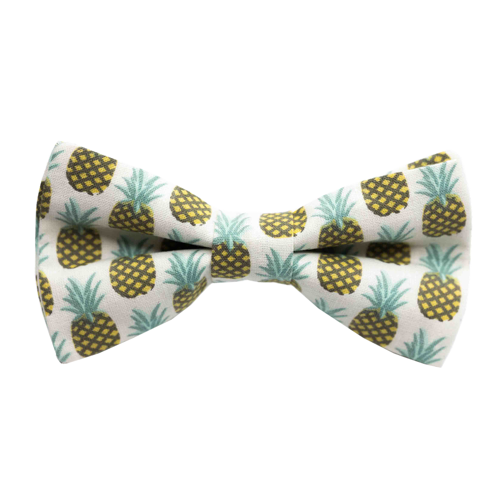 Noeud papillon "Vintage Pineapple" ananas jaune sur fond blanc