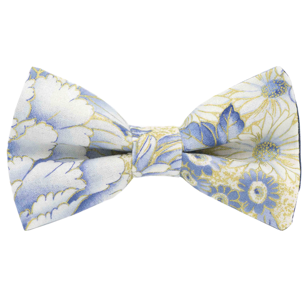 Noeud papillon "Ming" - fleurs bleues, blanches et dorées