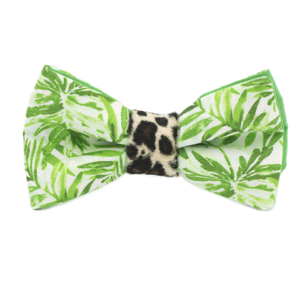 Noeud papillon "Tarzan in the Jungle" feuilles de palmier vertes sur fond blanc