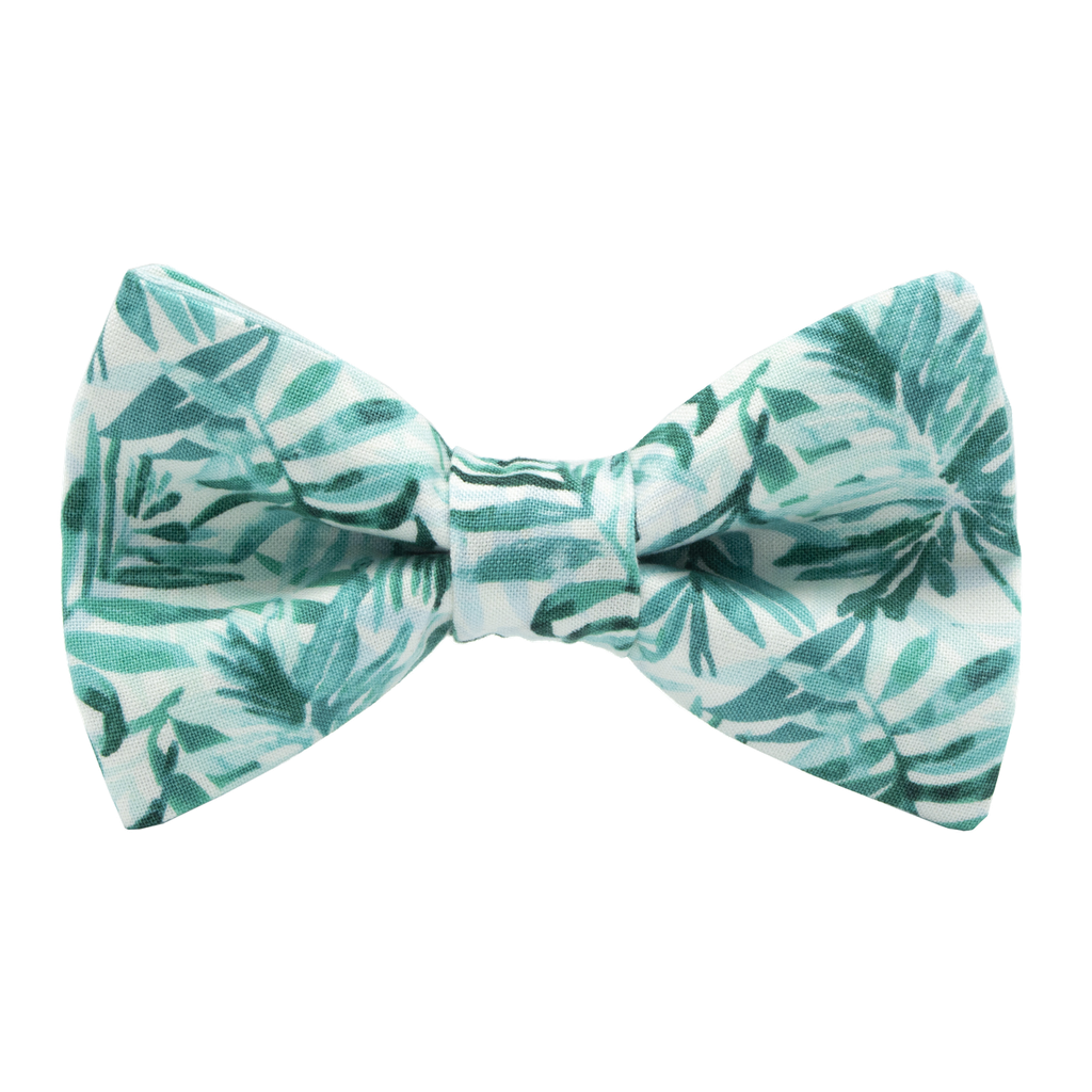 Noeud papillon "Jungle Mood" feuilles de palmier turquoises sur fond blanc