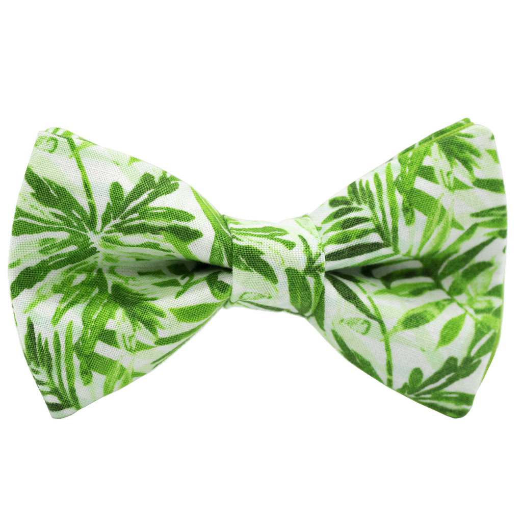 Nœud papillon "Jungle Mood" - Feuilles de palmier vertes sur fond blanc