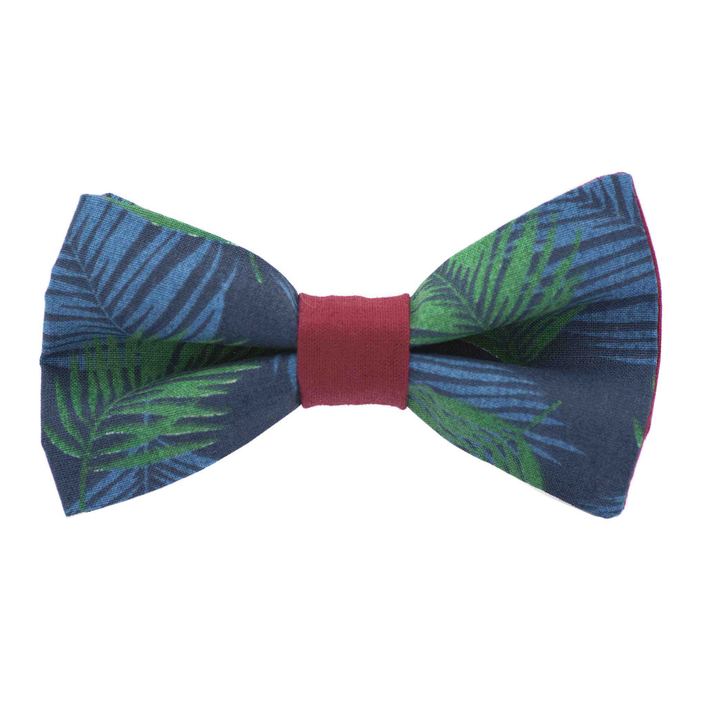 Nœud papillon "Hawaï" - bleu marine - bague bordeaux