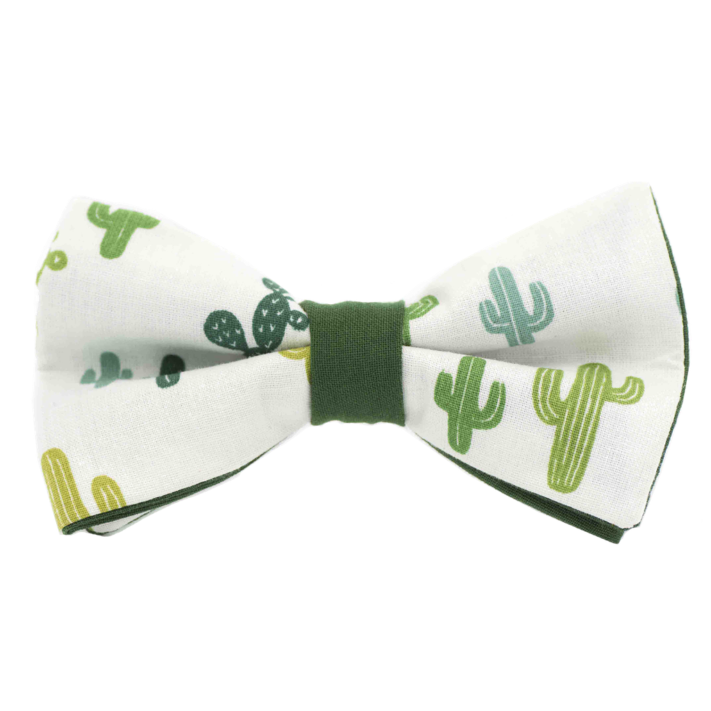 Noeud papillon "Green Cactus" cactus vert sur fond blanc
