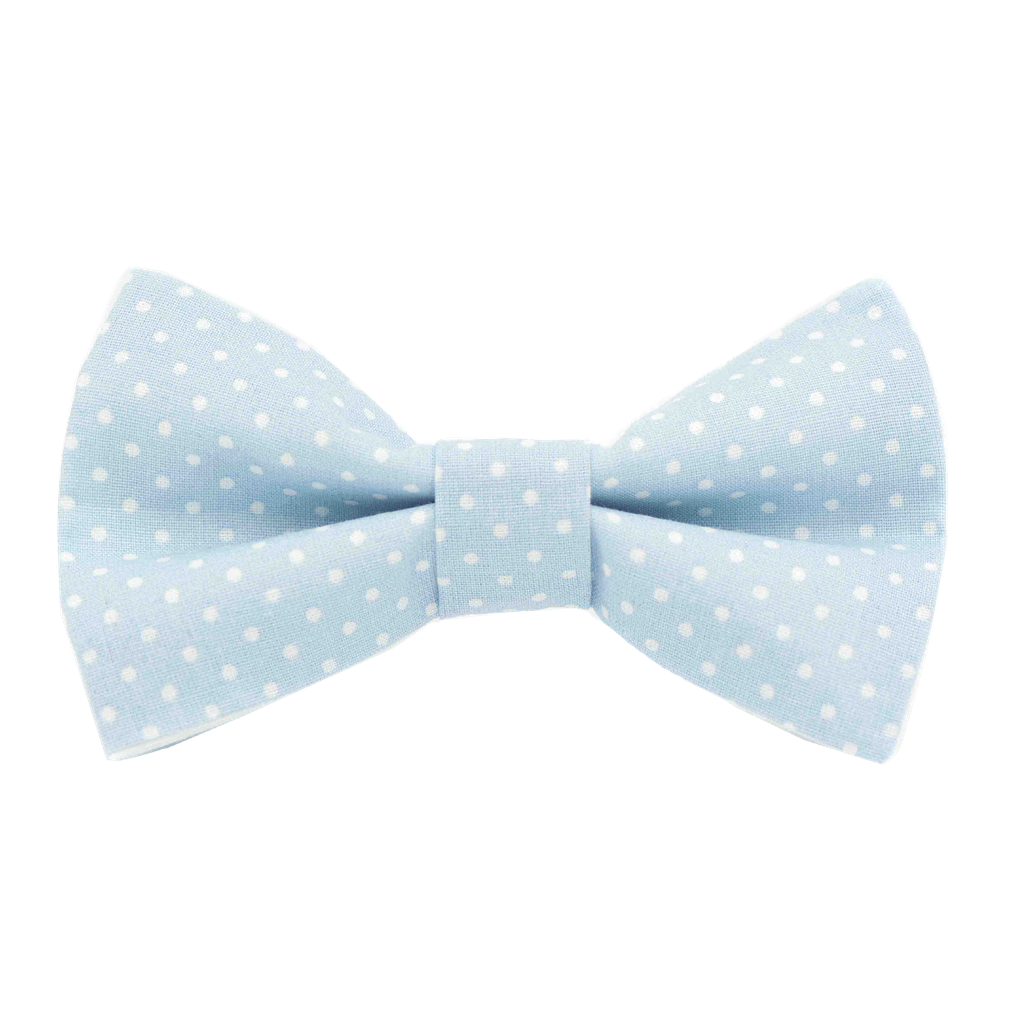 Noeud papillon "Little Dots" petits pois blancs sur fond bleu ciel