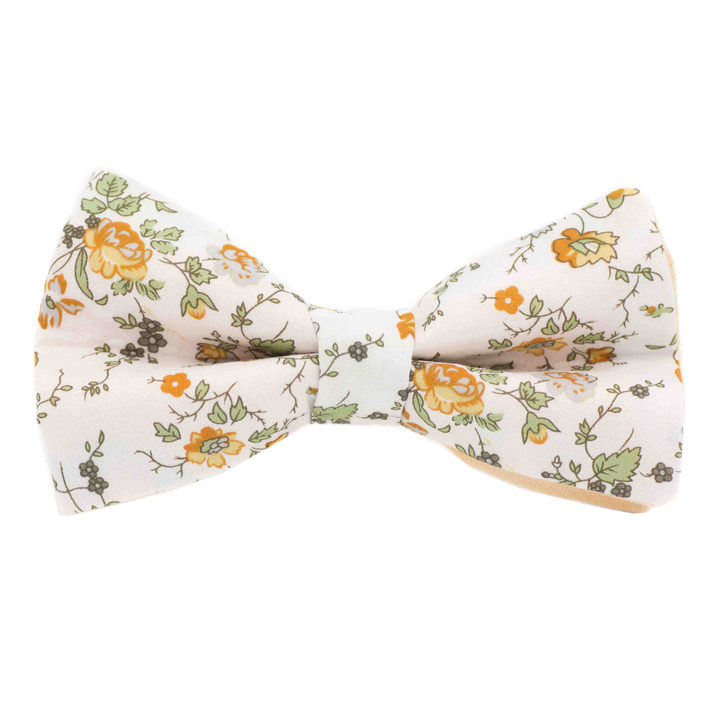 Noeud papillon "Capucines" fleurs oranges sur fond blanc