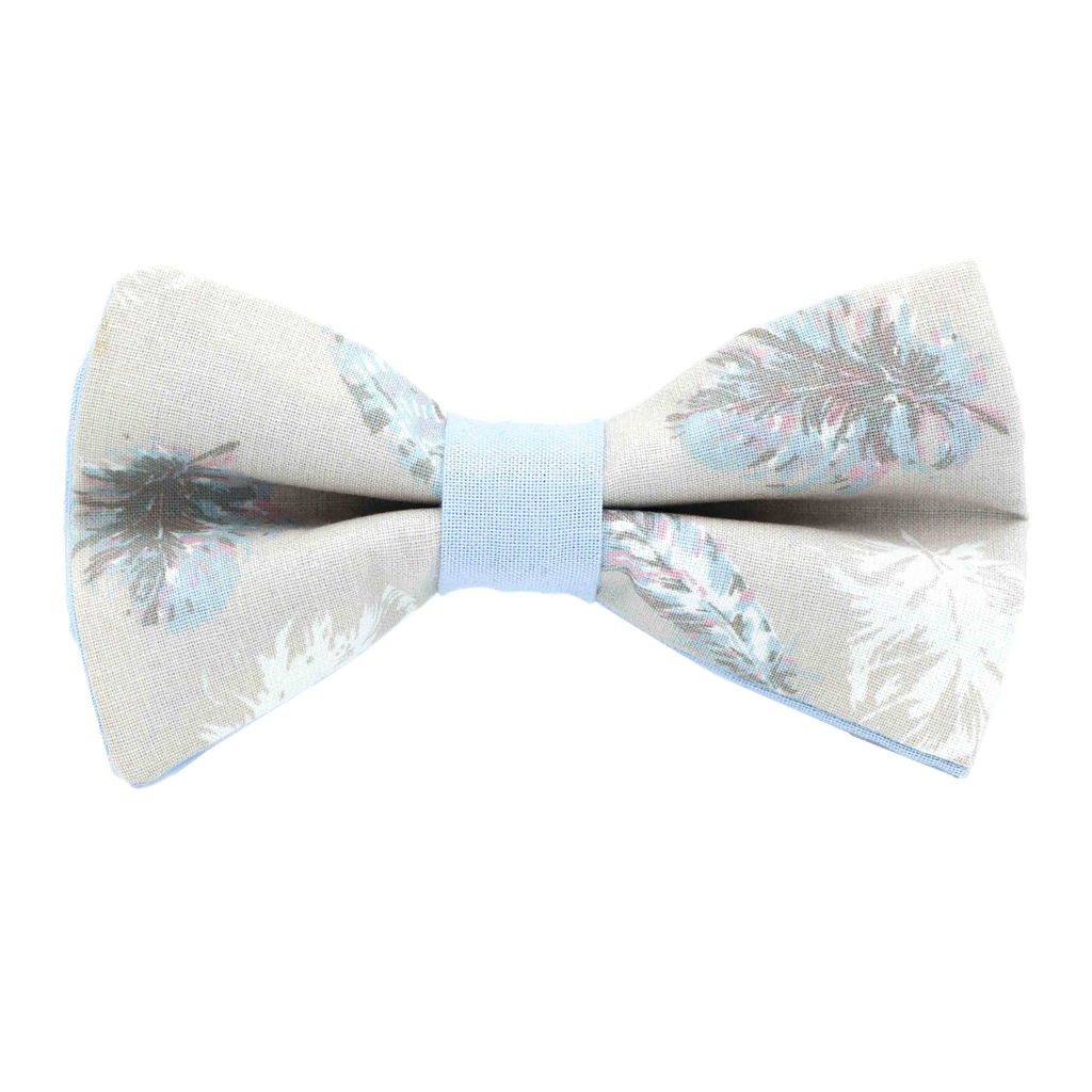 Noeud papillon "Apache" plumes bleues sur fond beige