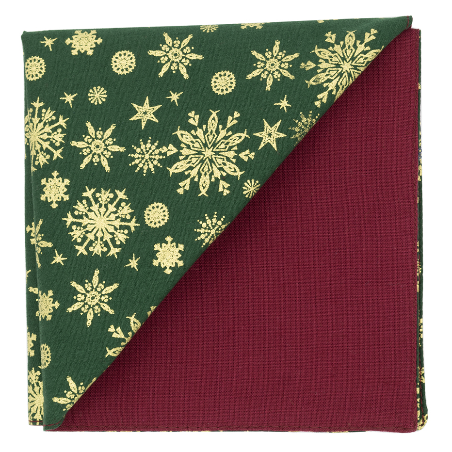 Pochette "Christmas Snow" flocons de neige dorés sur fond vert sapin