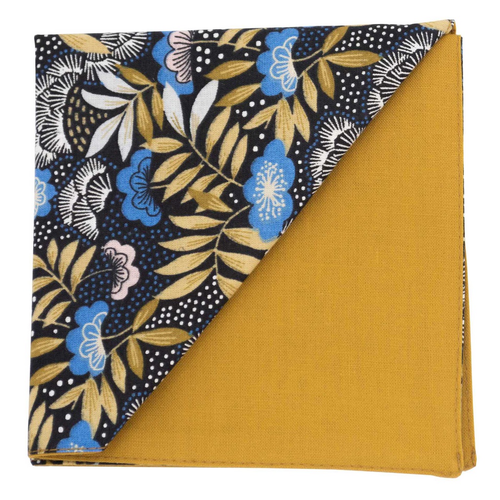 Pochette "Jungle by night" motifs végétaux jaune moutarde & blancs