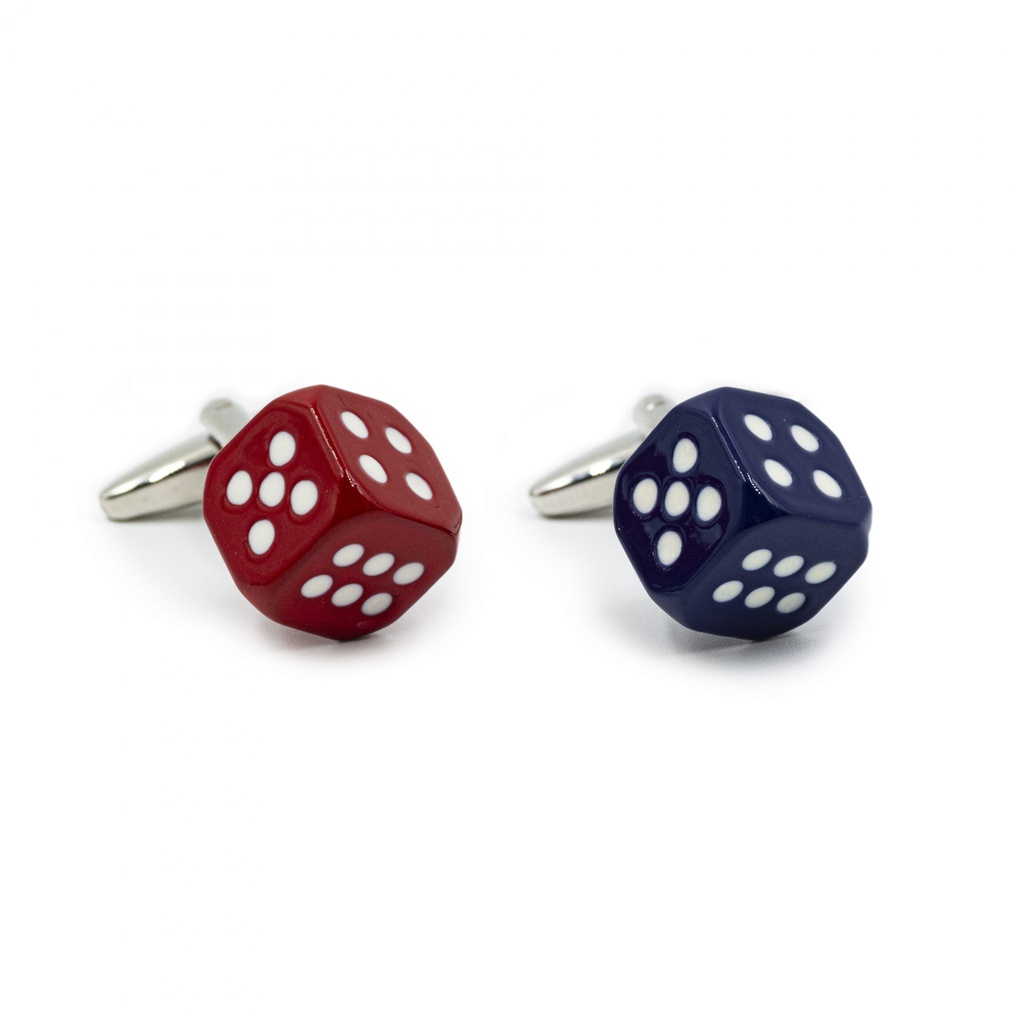 Boutons de manchettes "Dés" rouge et bleu