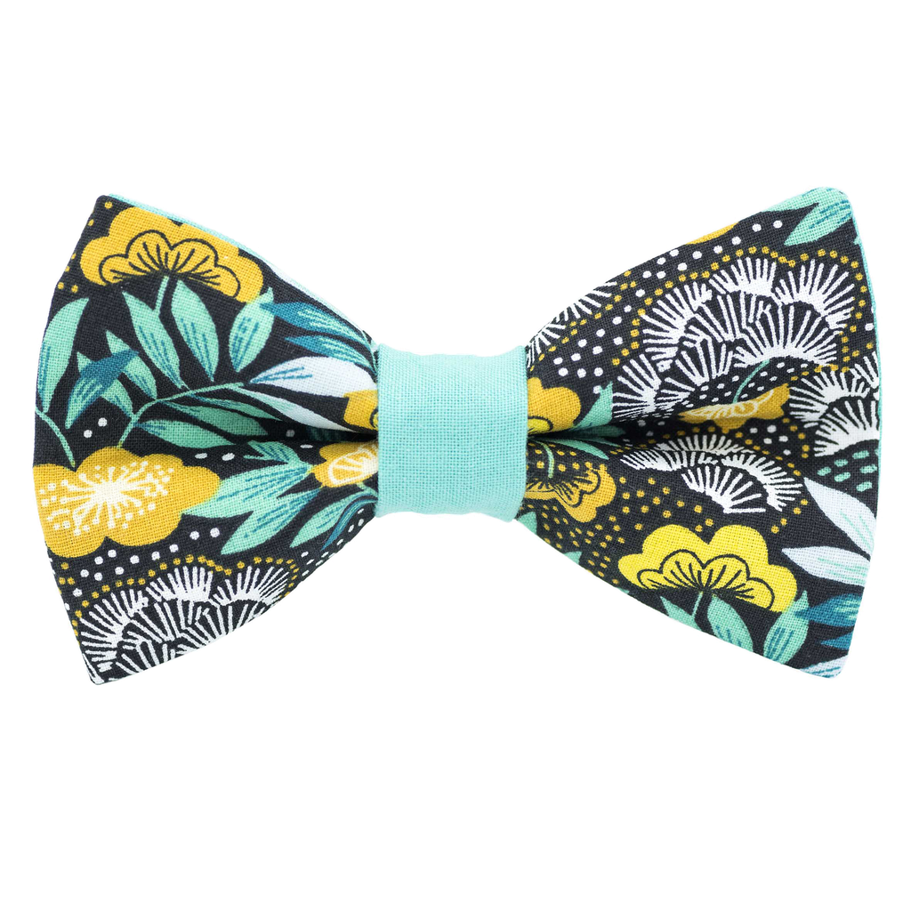 Noeud papillon "Jungle By Night" motifs végétaux turquoises